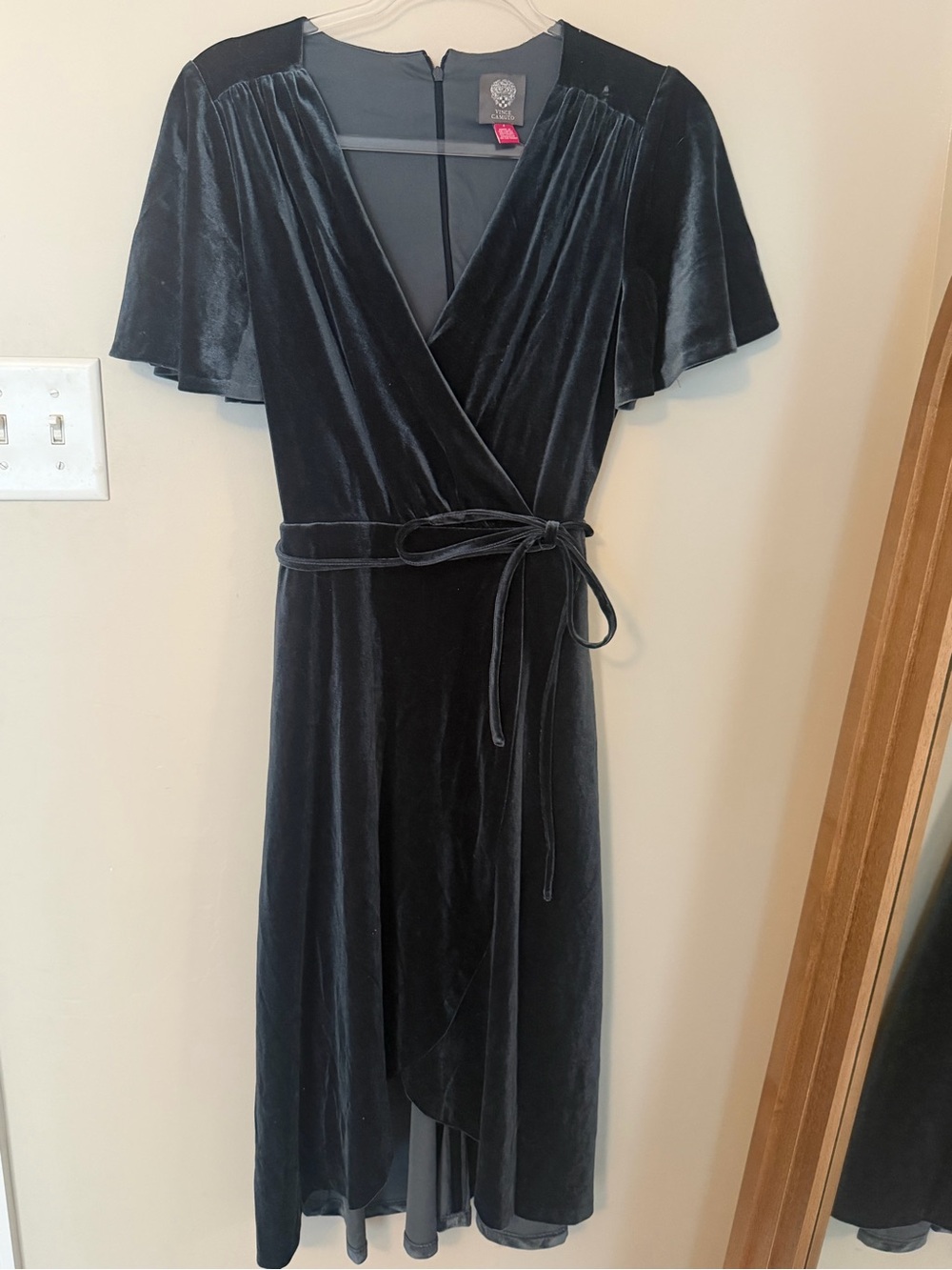 Vince Camuto Navy Velvet Wrap Midi Dress